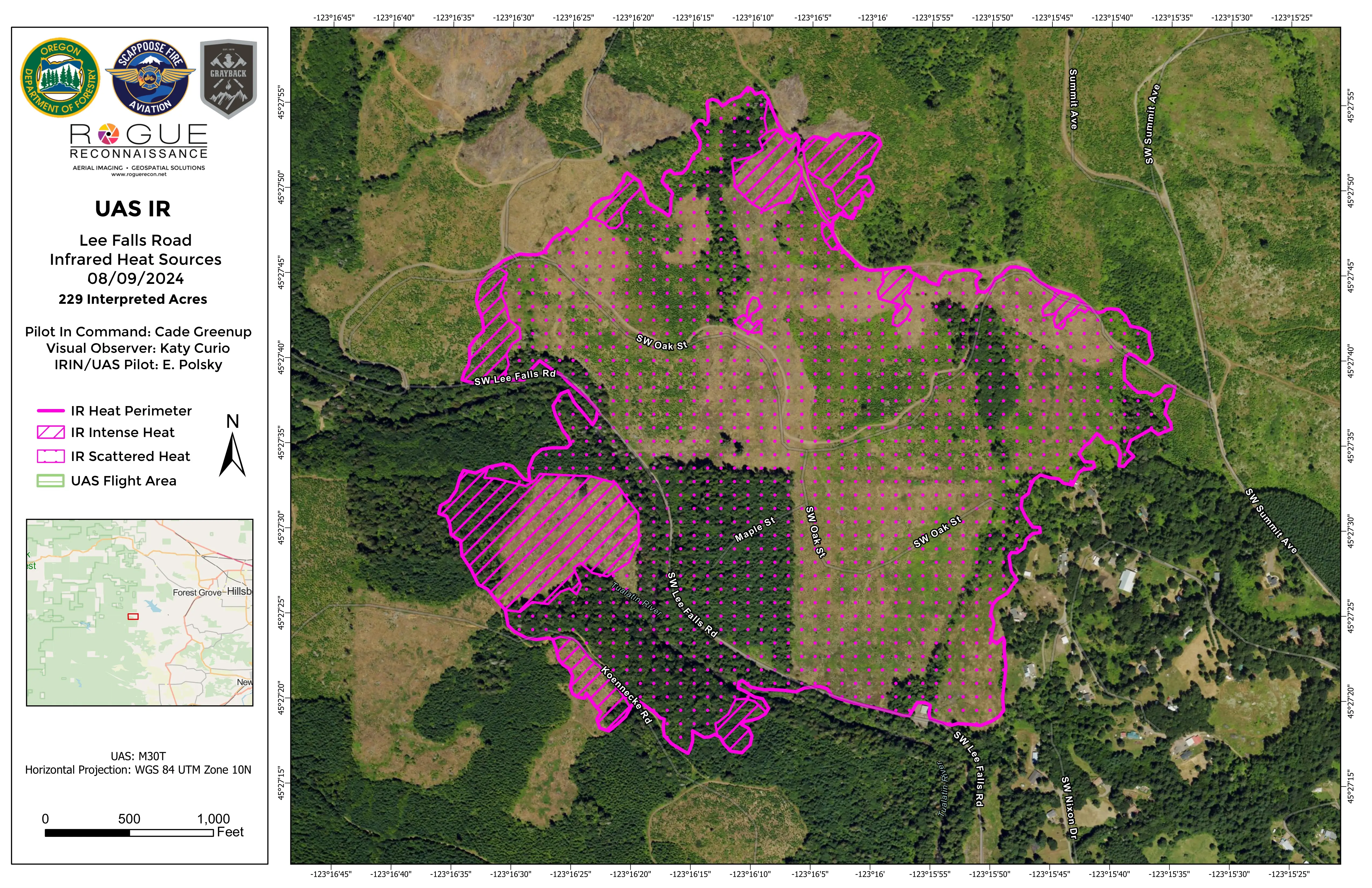 Lee Falls Road operational orthomap deliverable, August 2024, generated from a UAS thermal pilot mission.